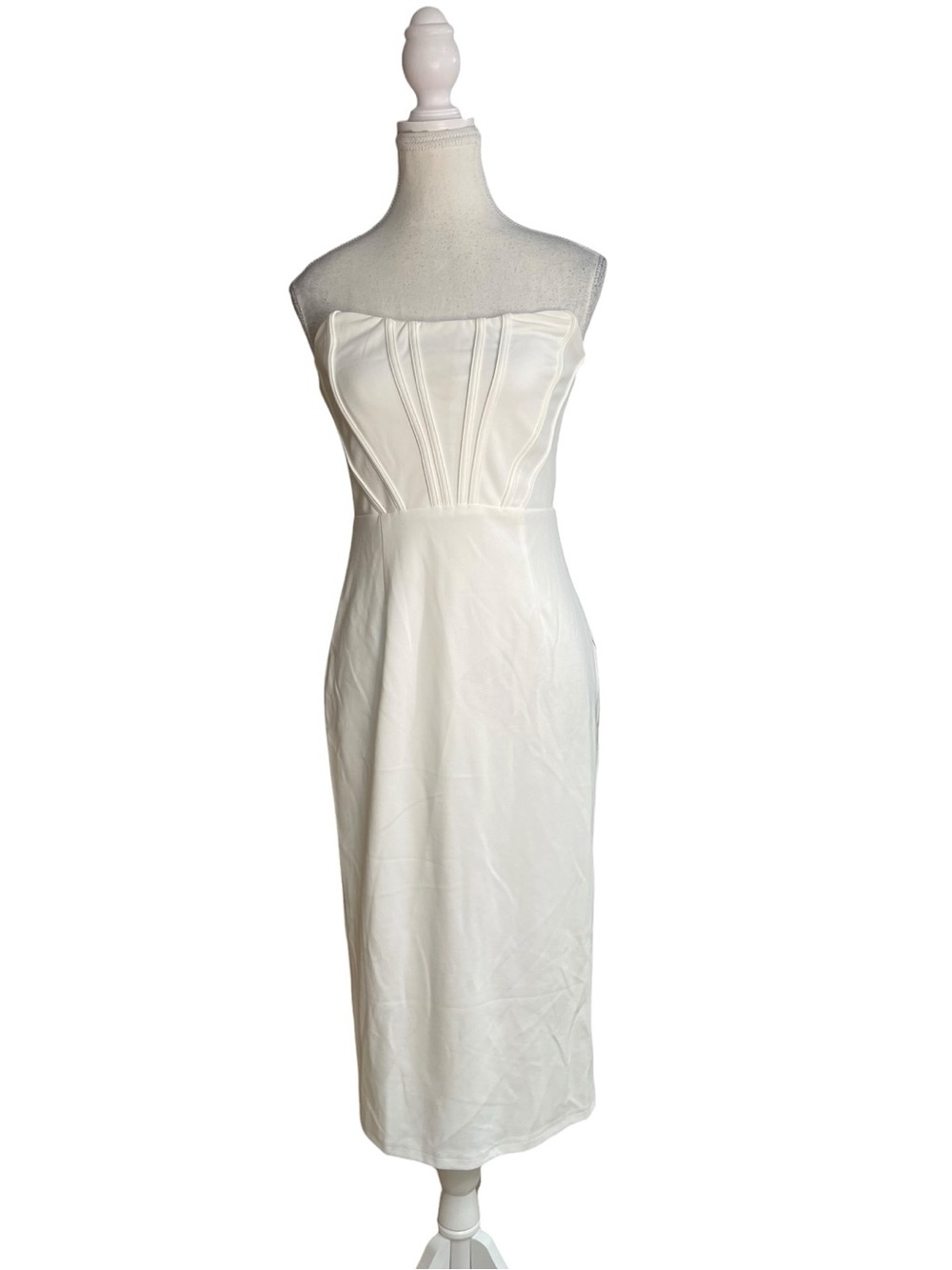 Lulus Gorgeously Sultry Bustier Strapless Midi Dress White